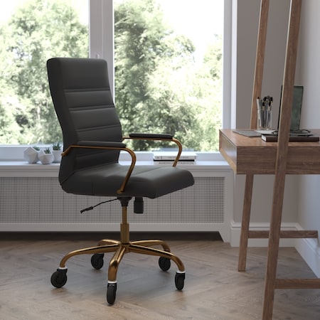 Flash Furniture Black LeatherSoft Roller Wheel Executive Chair GO-2286H-BK-GLD-RLB-GG